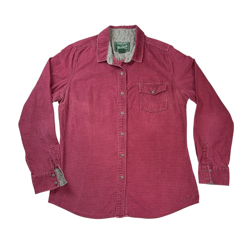 Woolrich Womens Corduroy Button Down Shirt M Deep‎ Ruby Red Micro Check 2139